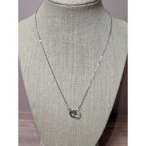 Valentine's Gift Interlocking Circle Necklace Silver Tone Pave Crystal Infinity
